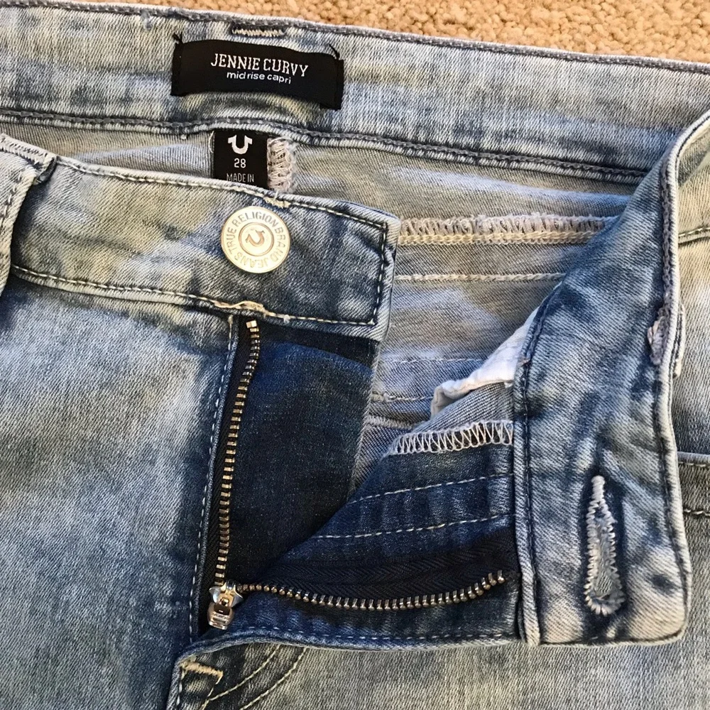 True Religion Denim Blue Jeans Women Size 6 Waist 28 Jennie Curvy Mid Rise Capri - Picture 7 of 14